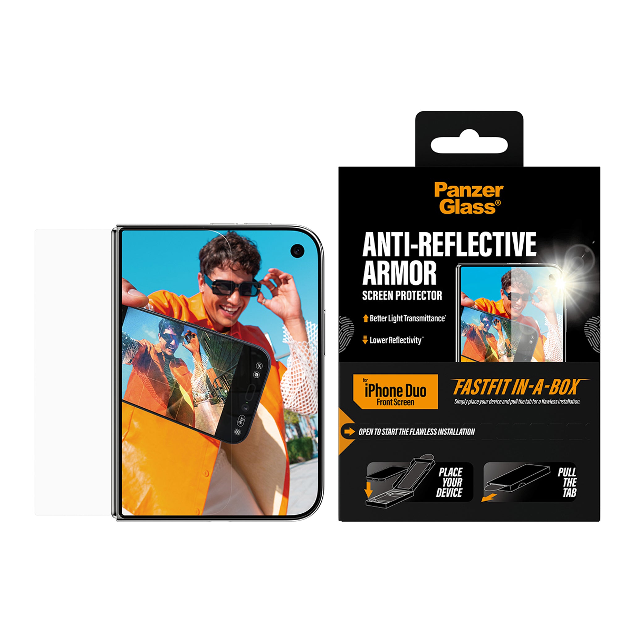 PanzerGlass® Anti-reflective Armor Außendisplay Displayschutz iPhone Duo | FRAME FIT m. FASTFIT IN-A-BOX